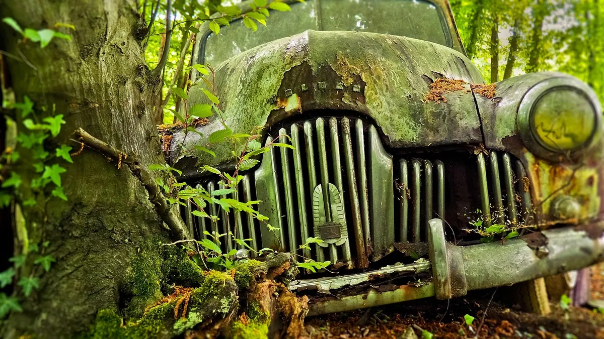 Épave de voiture dans une casse